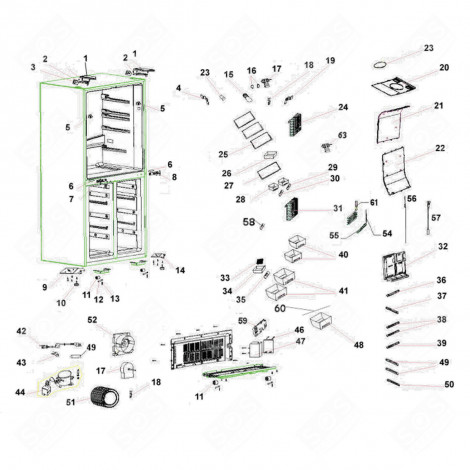 SUPPORT DE VENTILATEUR (REPÈRE N°52) FRIGO, RÉFRIGÉRATEUR, CONGÉLATEUR - 1061727, 40040098